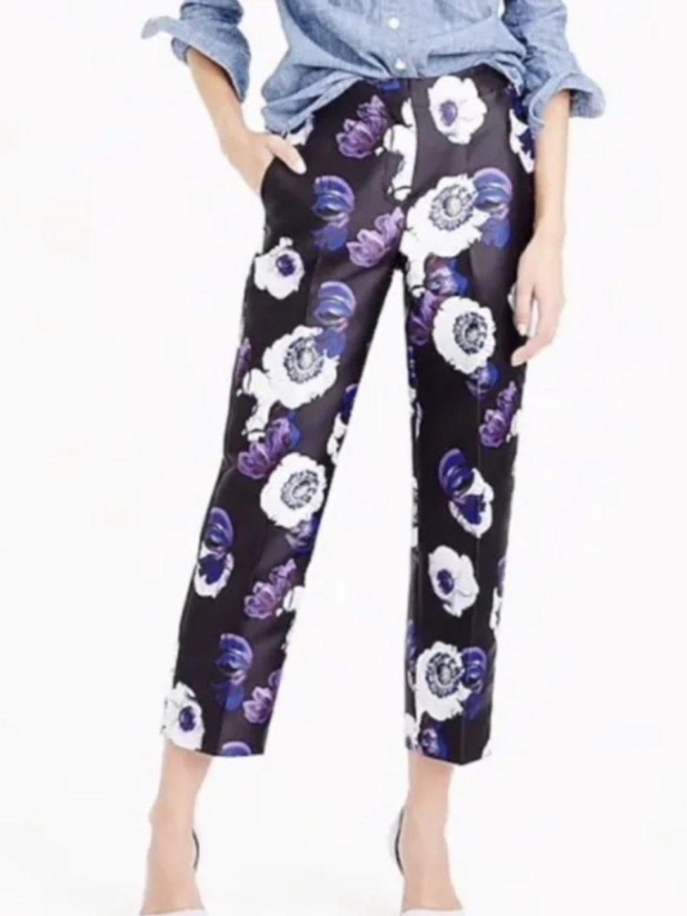J. Crew Satin Floral Patio Pants in Violet Poppy Size 4